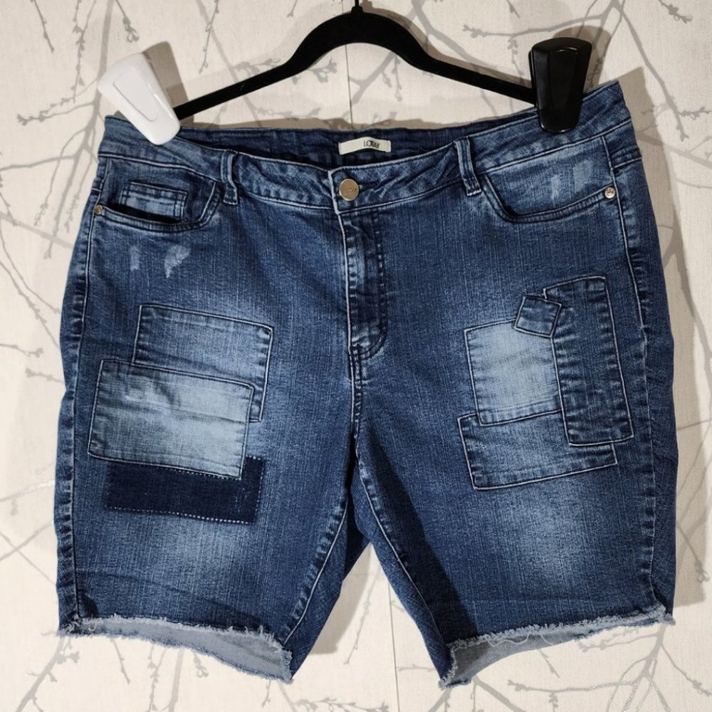 Lot 18 Patchwork Denim Mid Rise Bermuda Shorts